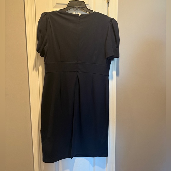 NWT DKNY Midnight/Deep Navy Midi V-Neck Sheath Dress with Puff Sleeves - Picture 2 of 9